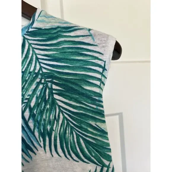 Tahari Women's Linen Top Medium Button Back Palm Leaves - Picture 3 of 6